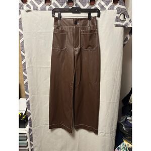 NWOT Anthropologie Maeve Colette Crop Wide Leg Pants Faux Leather Top Stitch 24